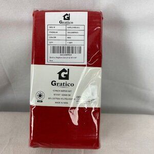 NIP Gratcio 12 PK Red Cloth Napkin Set 18X18.‎